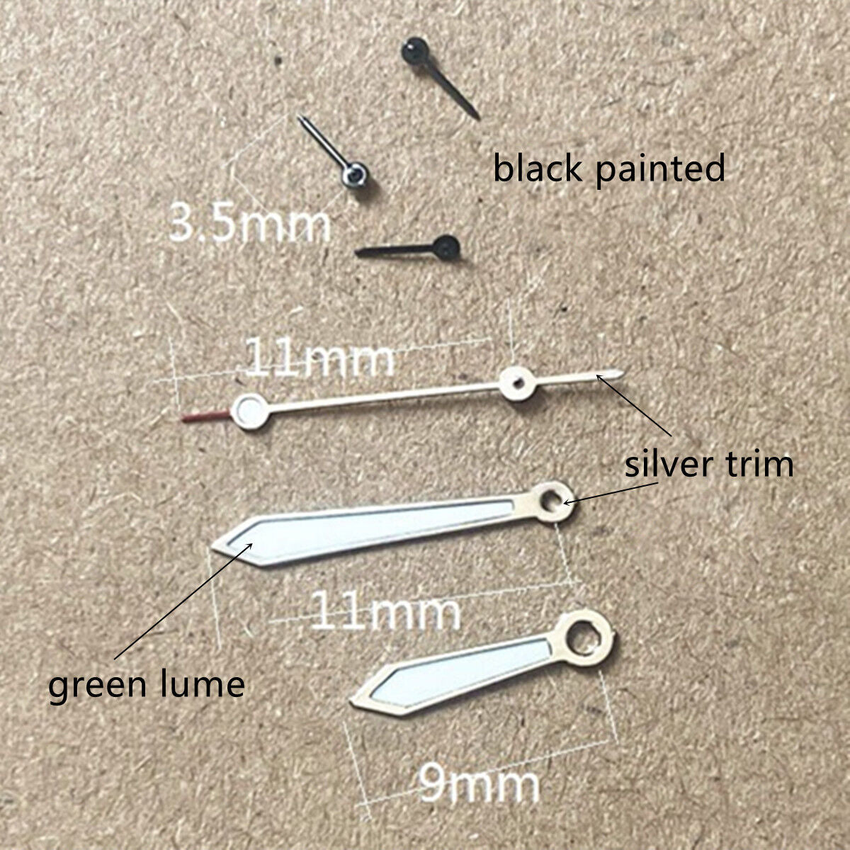 Black small second hand with silver trim and lume for VD53, VD54, VD57 watch movements.