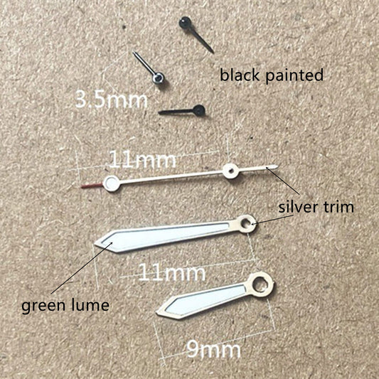 Black small second hand with silver trim and lume for VD53, VD54, VD57 watch movements.