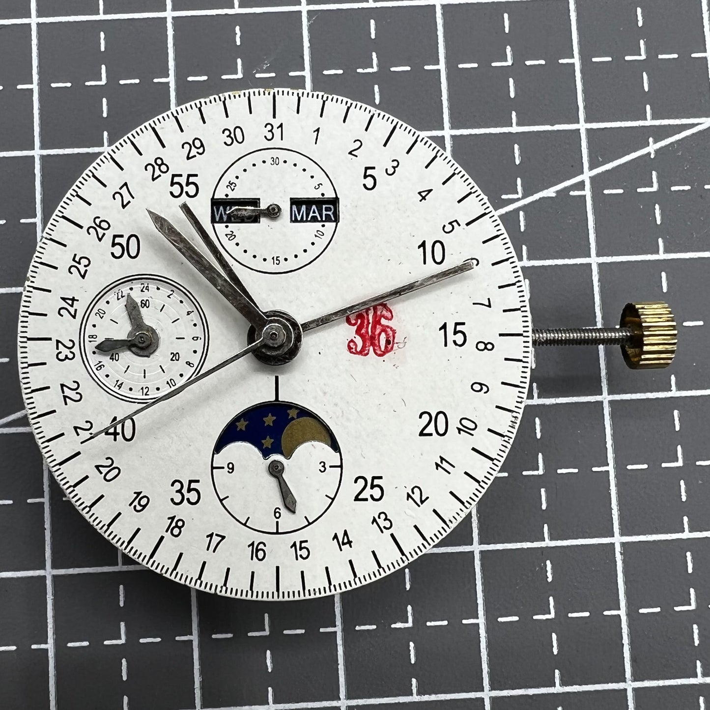 Automatisches Multifunktionales Mechanisches Uhrwerk Dandong 7751 Modell mit 8 Zeigern