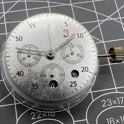 Dandong 7750 mechanical watch movement featuring black dial, small second at 6 o'clock, and date display for precise timekeeping.