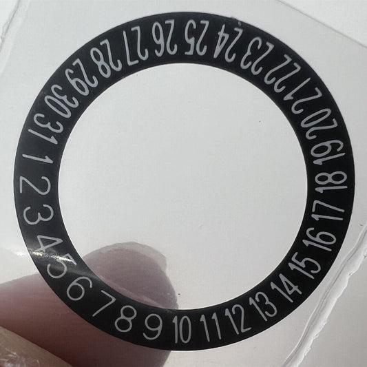 Black background date wheel overlay with white font for Seiko NH35 NH36 movement, date at 6 o'clock position