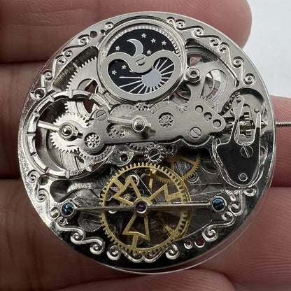 Double Mainspring mechanical watch with hollow design, dual time zones by Double Mainspring brand.
