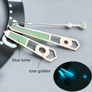 Hollow Rose Golden Trim Blue Lume Watch Hands for NH35 NH36 Mechanical Movement