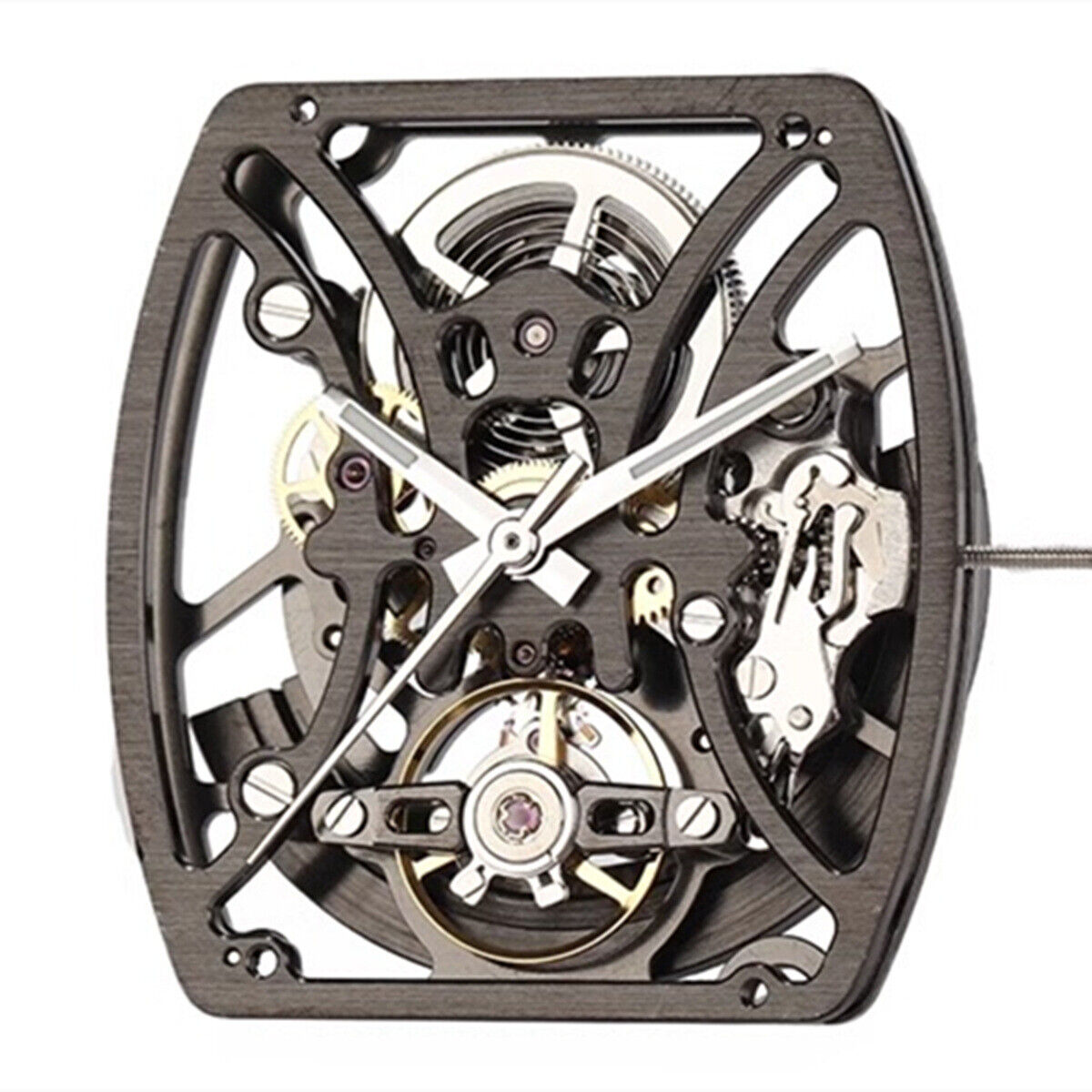 Black Hangzhou 1C17D automatic mechanical watch with 3 hands and hollow design by China Made.