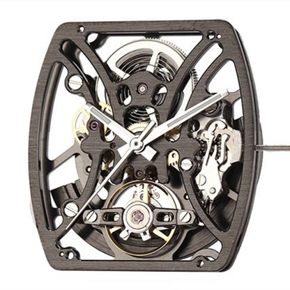 Black Hangzhou 1C17D automatic mechanical watch with 3 hands and hollow design by China Made.