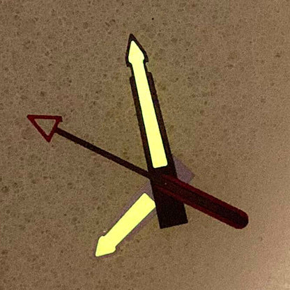 Arrow-shaped yellow luminous watch hands with black trim for NH35, NH36, 4R, 7S movements.