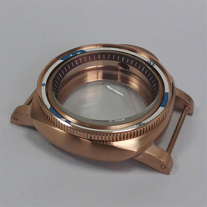 42 mm Mineralspiegel PVD Stahl Roségold Uhrengehäuse für NH35/NH36/4R/7S 