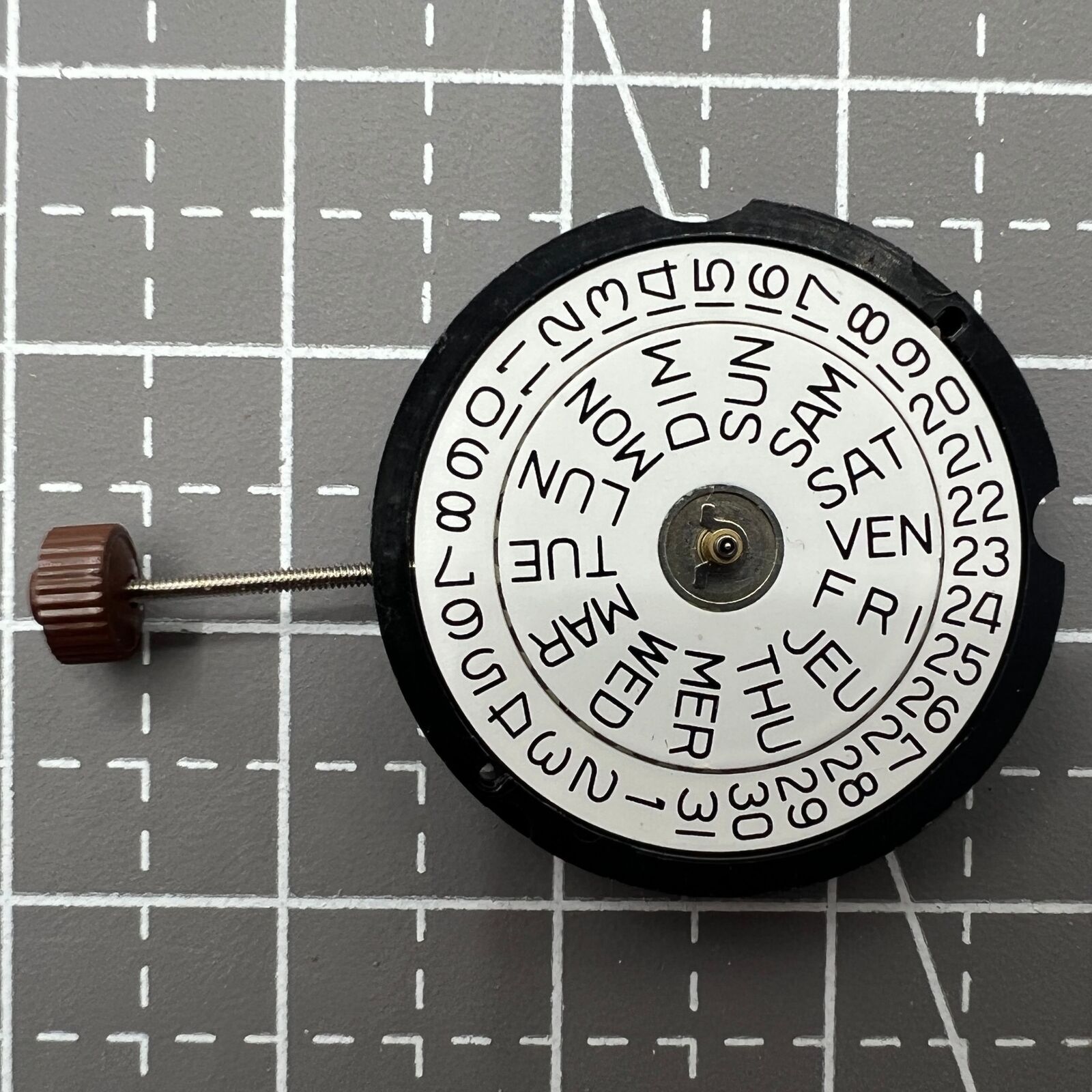 Ronda 507 quartz watch movement with English characters, Swiss precision for reliable timekeeping.