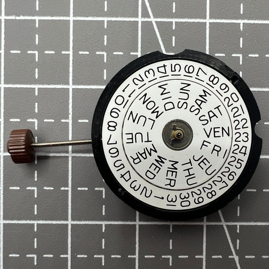 Ronda 507 quartz watch movement with English characters, Swiss precision for reliable timekeeping.