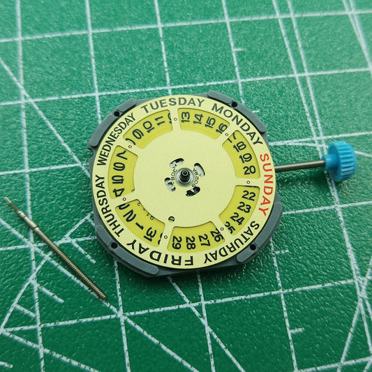 Miyota 6M50 Quartz Movement watch with golden dial, date at 3, for watch accessory customization.