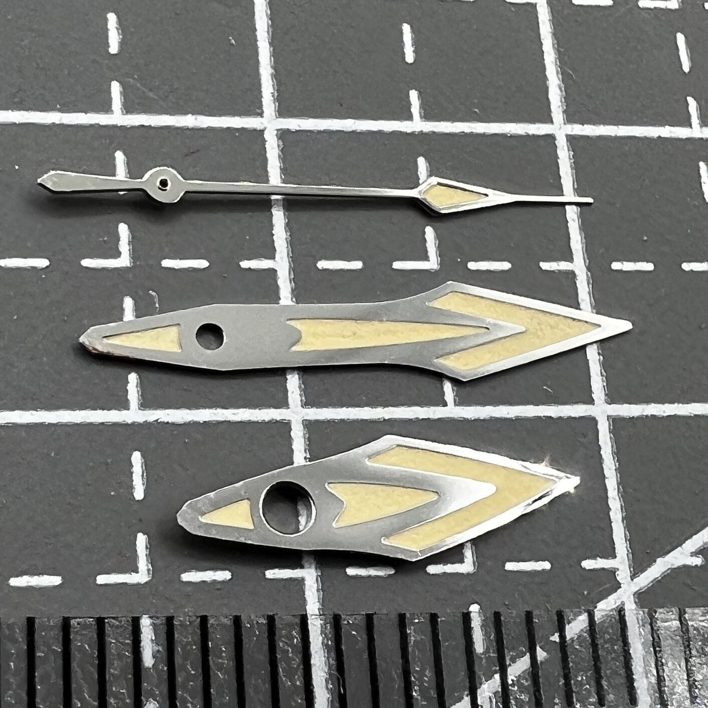 Silver 14.5mm watch hands with orange edge, non-luminous, compatible with NH35 NH36 movements