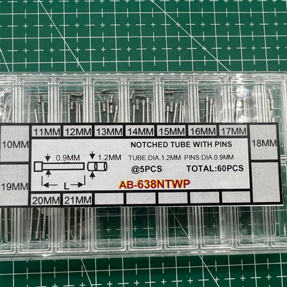 AB-638NTWP stainless steel notched watch band tube with pins for secure band attachment. Wholesale watch accessory.