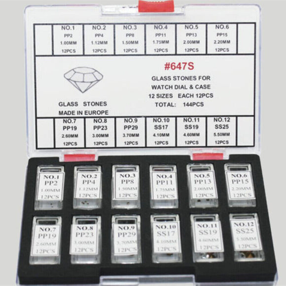 144pcs/set Artificial Glass Stones for Watch Dial Watch Case 12 Sizes Watch Part