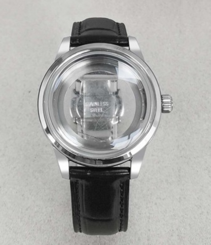 39 mm Edelstahl-Uhrengehäuse mit Schmetterlingsschnalle, Lederarmband für NH35/36