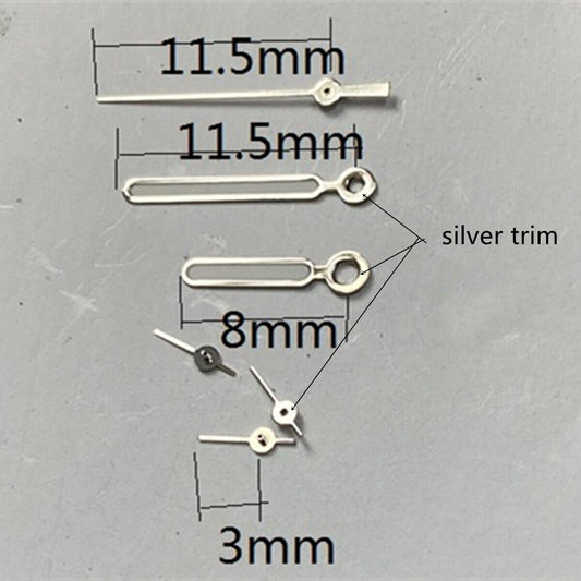 Aiguilles de montre luminescentes vertes, garniture argentée de 11,5 mm, pour mouvement VD53, VD54 et VD57