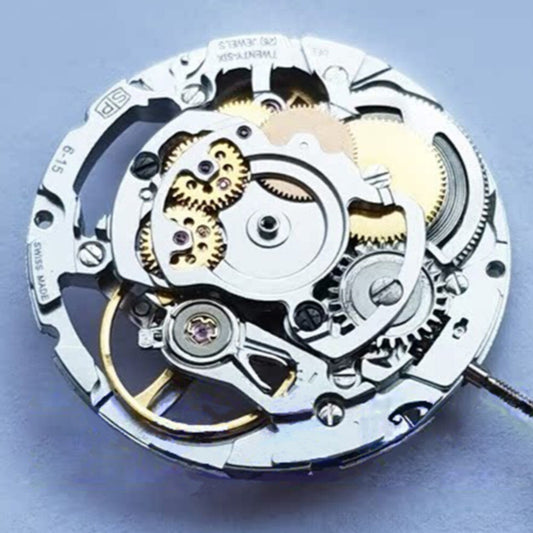 Tianjin 2824 hollow mechanical watch movement with silver finish, 3 hands, no calendar, precision engineering by China Made.