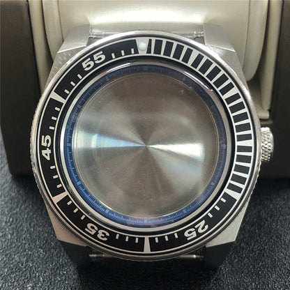 43mm 316L stainless steel watch case with sapphire glass, compatible with NH35/NH36 movements.
