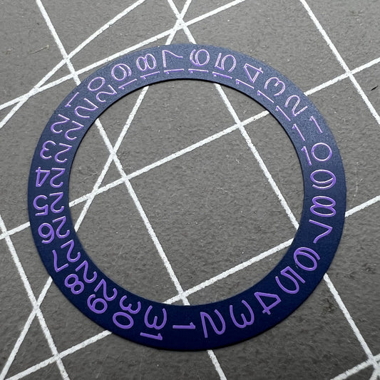 Denim blue background watch date wheel with lilac purple font for Miyota NH35 NH36