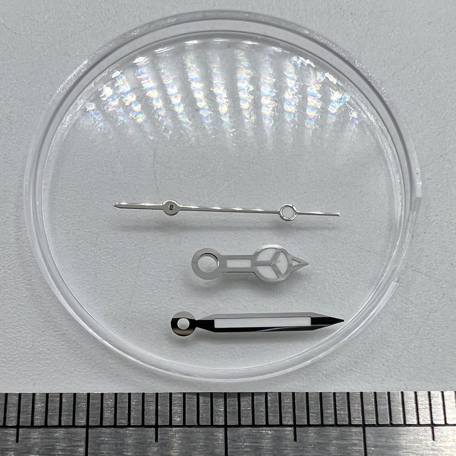 Green luminous watch hands with silver trim, 12mm size, compatible with Miyota NH35/NH36/NH38 movements.