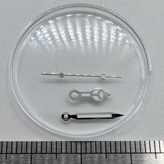 Green luminous watch hands with silver trim, 12mm size, compatible with Miyota NH35/NH36/NH38 movements.
