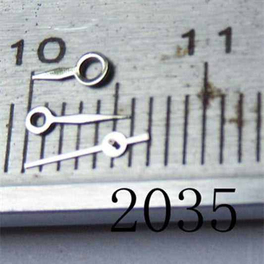 5mm silver arrow-shaped watch hand for Miyota 2035 series, precise timepiece accessory.