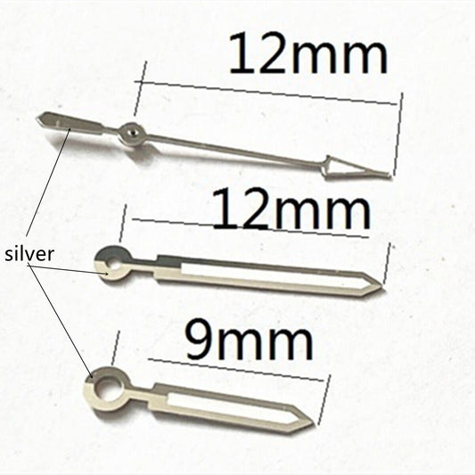 Aiguille de montre luminescente en forme de flèche, finition argentée de 12 mm, pour Miyota 2315, 2035, 2036, 2115, 2305
