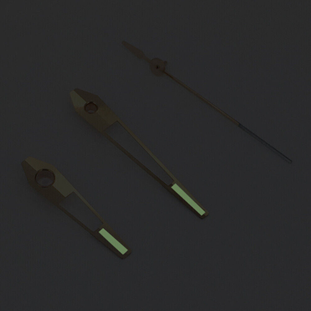 Green luminous rose gold watch hands set compatible with Asian 8215 & Miyota 8N24 movements.
