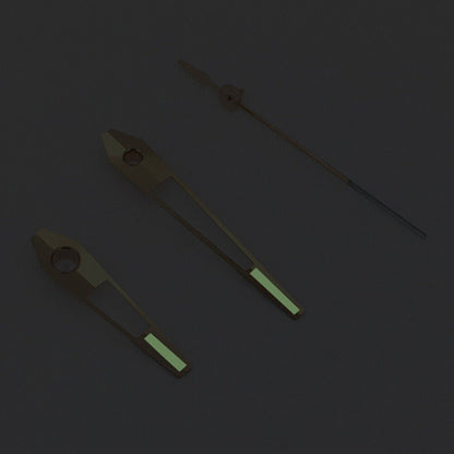 Green luminous rose gold watch hands set compatible with Asian 8215 & Miyota 8N24 movements.