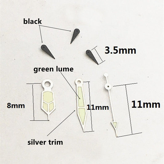 Petite aiguille des secondes noire de 11 mm, garniture argentée, pour mouvement VD53, VD54 et VD57