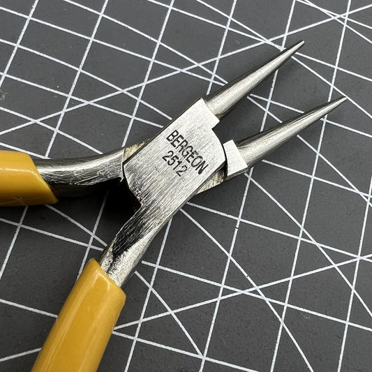 Swiss Bergeon 2512 round nose smooth jaw pliers for precise watch accessory adjustments.