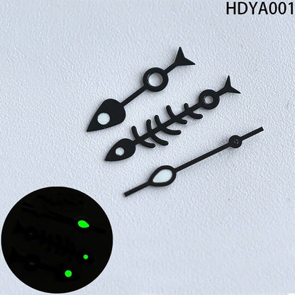Matted Black/White Trim Fish Bone Green Lume Watch Hands for NH35 NH36 Movement