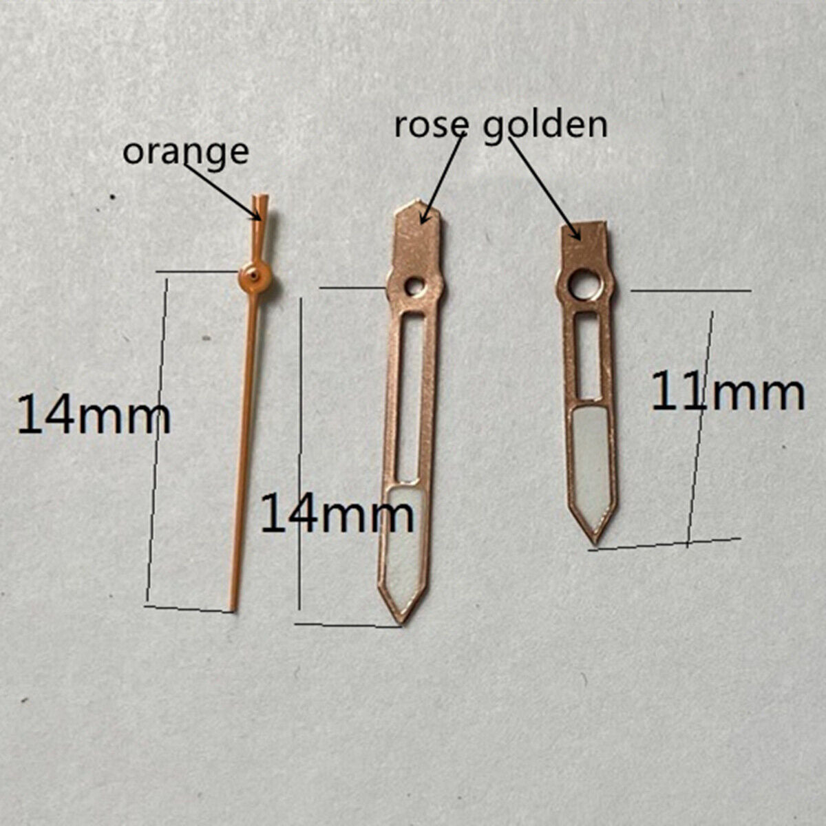 14mm rose gold hollow lume watch hand for Miyota 2315 series, elegant trim, precise timekeeping.