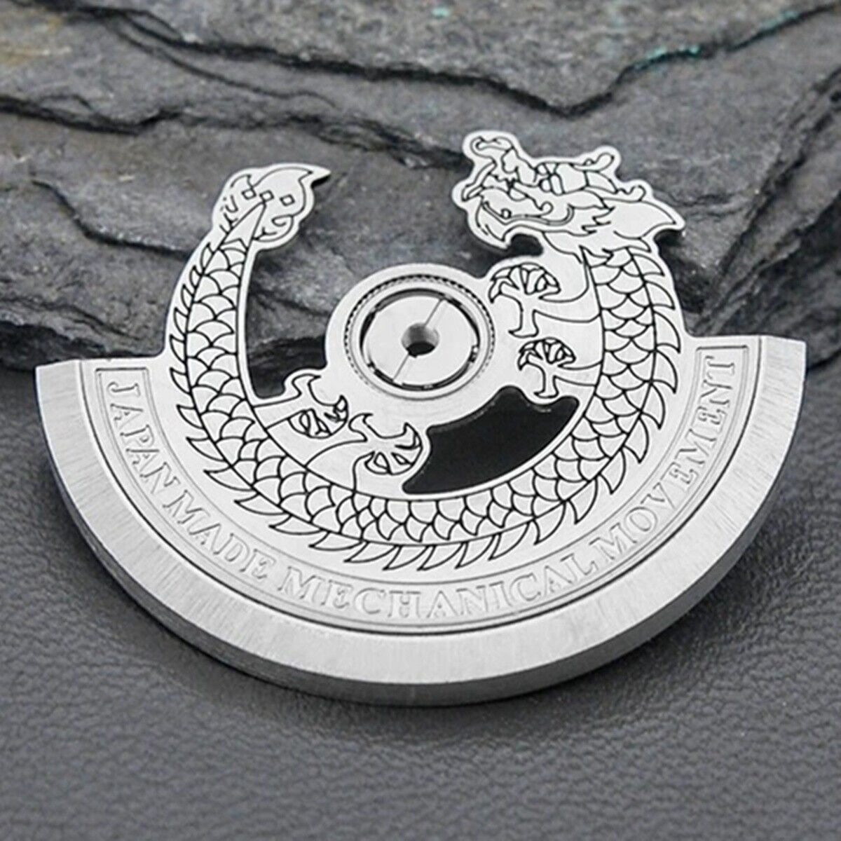 Steel silver dragon-carved rotor for NH35 NH36 watch movement, enhancing precision and style.