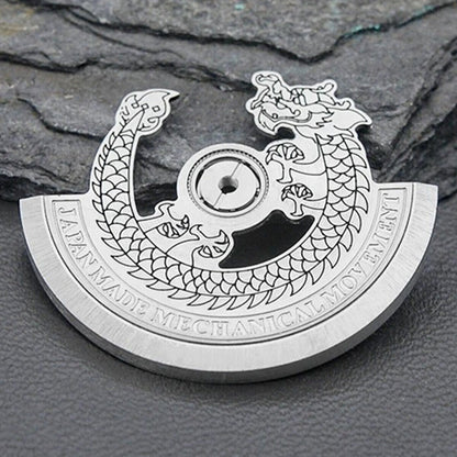 Steel silver dragon-carved rotor for NH35 NH36 watch movement, enhancing precision and style.