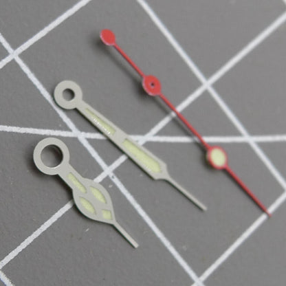 Aiguilles de montre rouges pour secondes, 12,5 mm, vert luminescent, garniture argentée, pour mouvement NH35 NH36