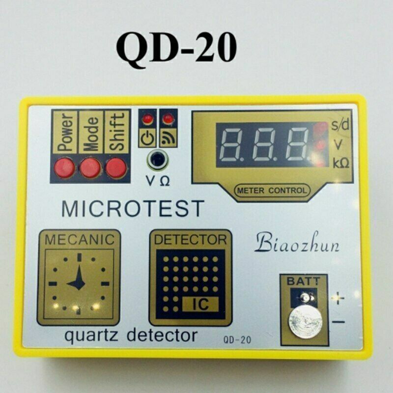 QD-20 Quartz Movement Tester showing precise watch battery and movement diagnostics.