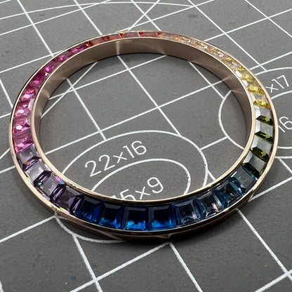 39mm rose gold watch bezel with imitation diamond gemstones for VK63 movement, stylish and durable accessory.