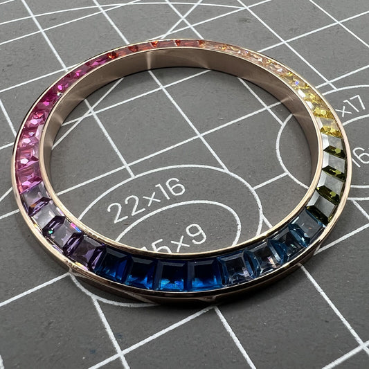 39mm rose gold watch bezel with imitation diamond gemstones for VK63 movement, stylish and durable accessory.