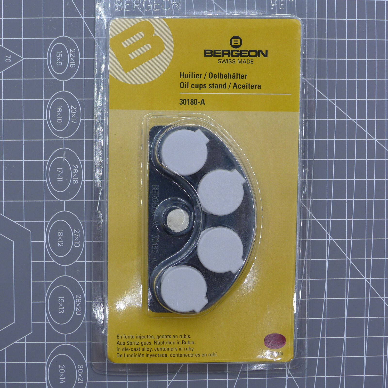 Bergeon 30180-A Swiss Made die-cast watch oil dip oiler stand for precise lubrication of watch components.