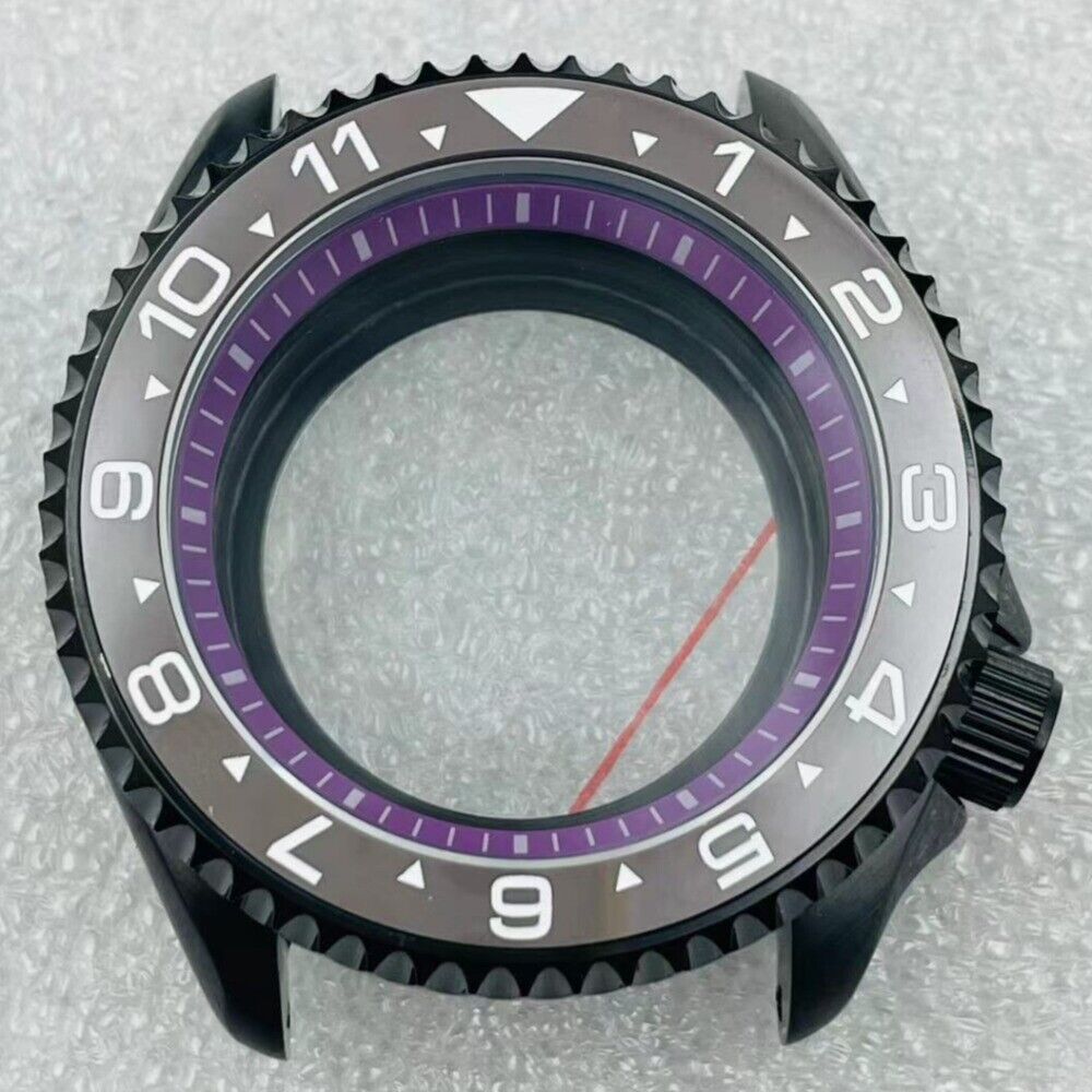 42mm black watch case with grey bezel, 316L stainless steel, sapphire glass, compatible with NH36 NH35 movements
