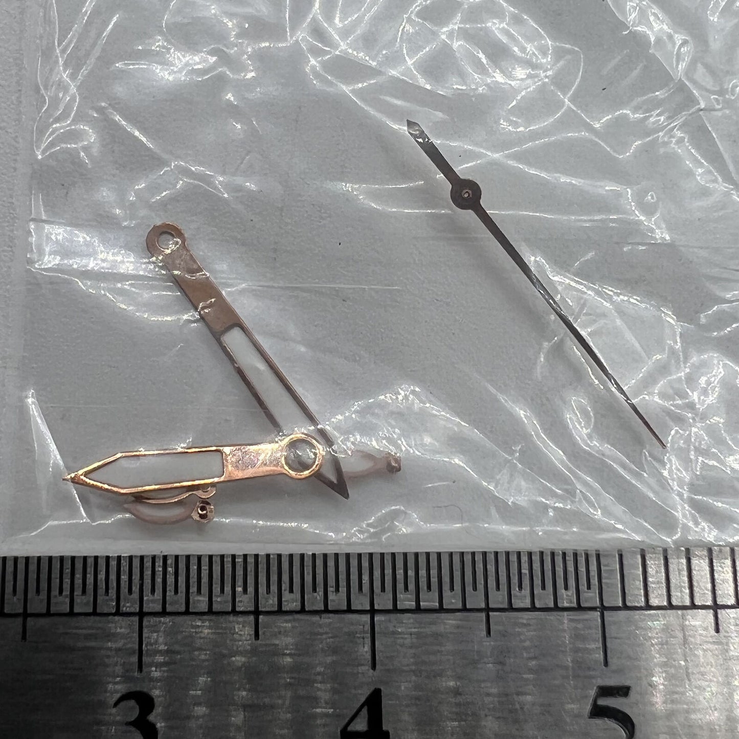 Rose gold 14.5mm watch hands with white paint, perfect for Miyota OS10 OS20 OS60 OS80 movements.