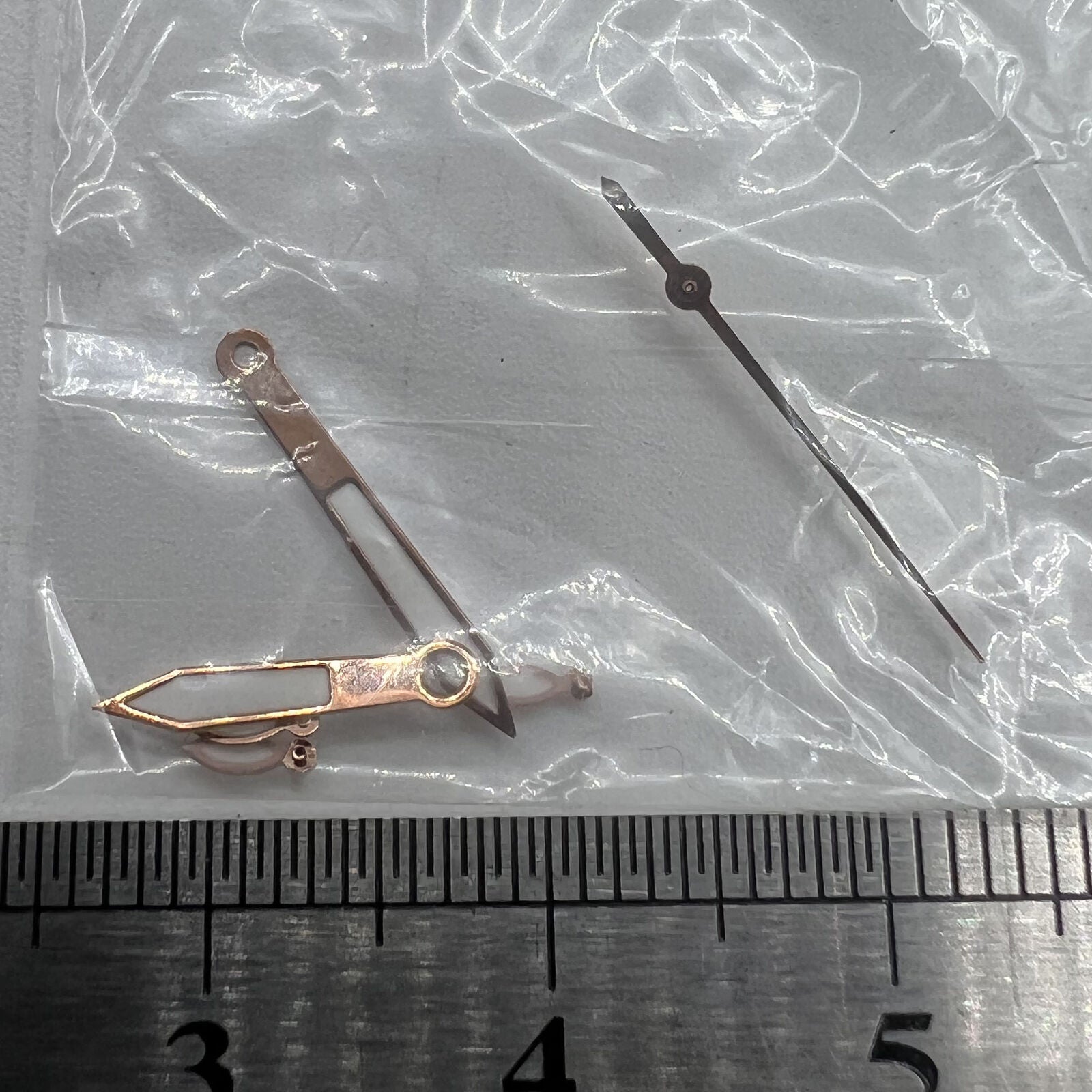 Rose gold 14.5mm watch hands with white paint, perfect for Miyota OS10 OS20 OS60 OS80 movements.