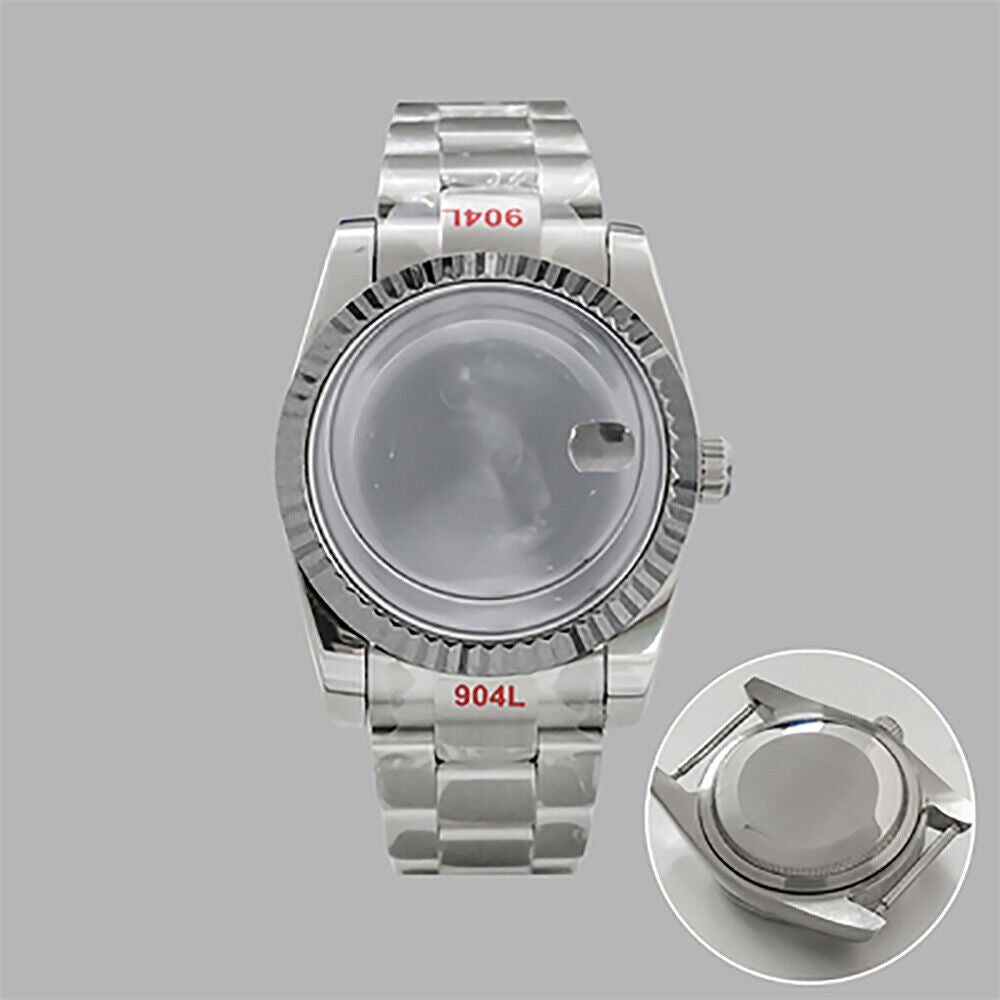 36mm stainless steel watch case and strap with transparent calendar window, fits NH35/36 movements.