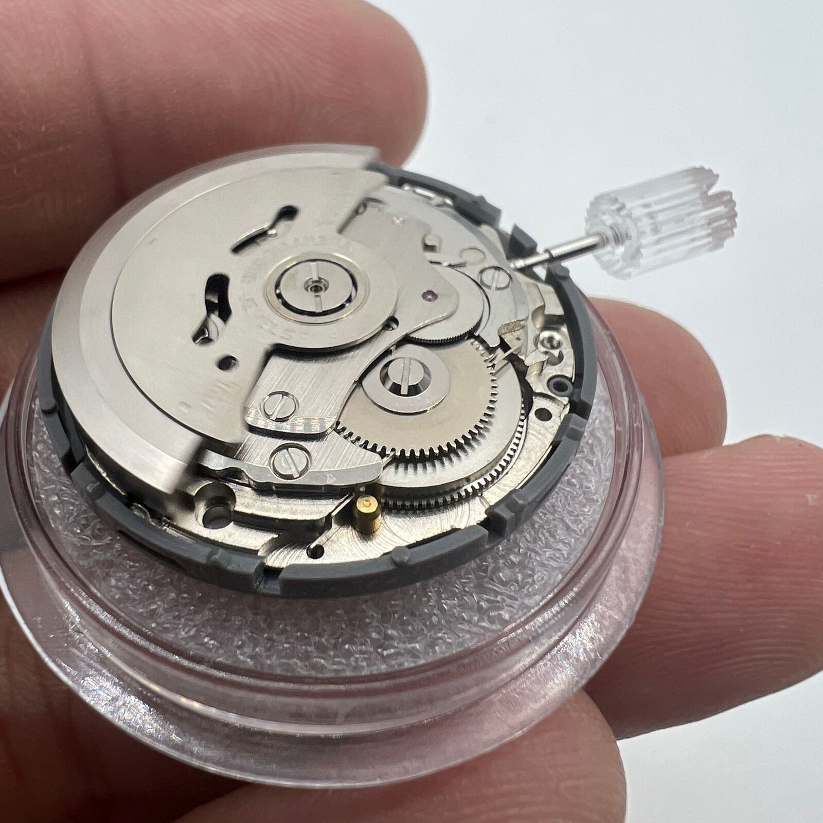Black NH36A automatic watch movement with Roman wheel, crown at 3 o'clock,.
