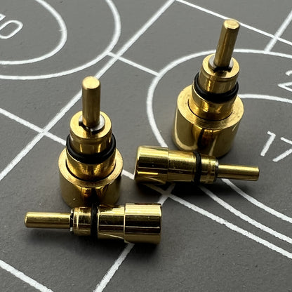 Set of 26 stainless steel golden watch pushers, 13 sizes for precise drive-in adjustments.