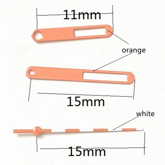 15mm Hollow Orange+White Trim Watch Hand Set for Ronda 515 Quartz Movement