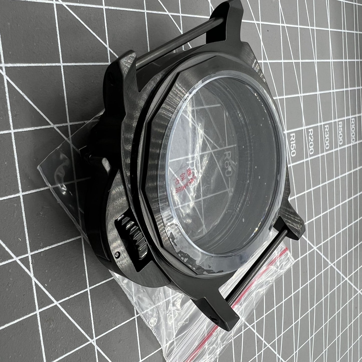 44mm black sapphire watch case by Seagull, fits ST3600/ST3621 & ETA6497/6498 movements, durable design.
