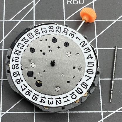 Miyota JS26 quartz movement watch with small seconds at 3, 6, 9 and date window at 3, Japan made.