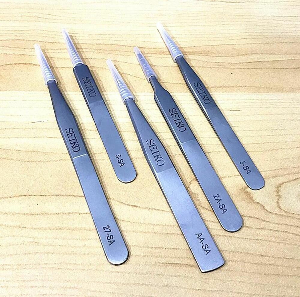 Non-magnetic stainless steel tweezers for watch repair, Japan-made 7024.