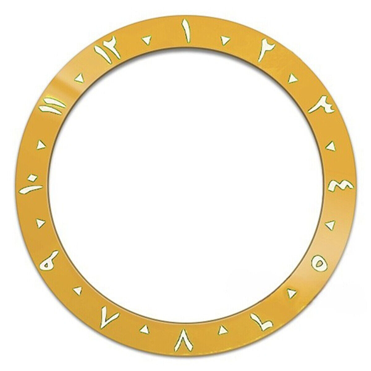 Ceramic yellow bezel ring for SUB007 watch with white Arabic numerals, enhancing style and durability.